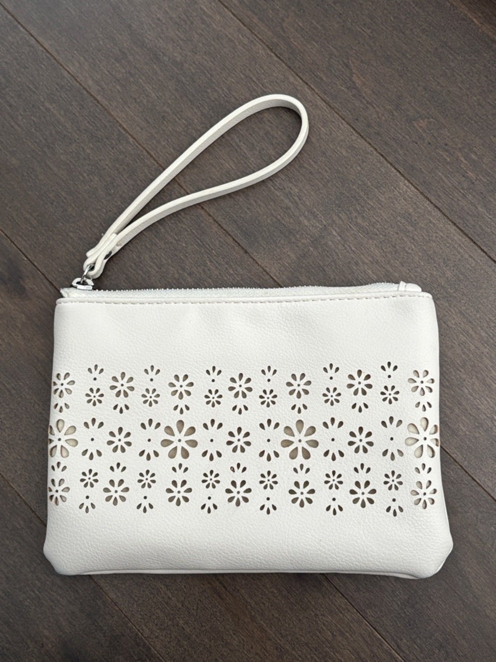 OLD NAVY Cream White Floral Cutout Wristlet Clutch, Eyelet Bag, Evening Catchall